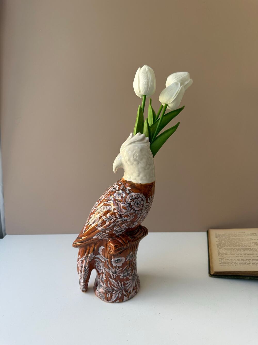 Anthropologie Avian Cockatoo Vase | Lovebird Bird Parrot | Handpainted Brown